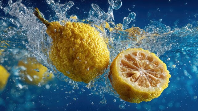 Exotic Ugli Fruit splashing water dynamic composition crisp details refreshing scene tropical aesthetic for photo markets