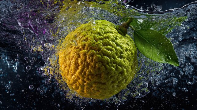 Fresh Ugli Fruit splashing water tropical vibe high-resolution dynamic ripples colorful perfect for advertising photos
