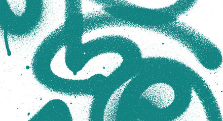 Teal spray paint texture on white background with drips and splatters.