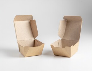 Open and closed eco takeaway box mockup
Two angles in one scene, realistic paper texture, mockup presentation style.
