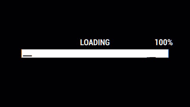 Loading Bar Glitch 4K Alpha Channel Futuristic Digital Uploading Progress Animation White Horizontal Bar  On Transparent Background Clean Modern Interface Screen