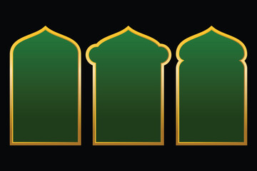 Ramadan-themed text box labels, Islamic banner icons, mosque silhouette images. Arabic frame collection set.