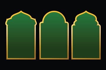 Ramadan-themed text box labels, Islamic banner icons, mosque silhouette images. Arabic frame collection set.