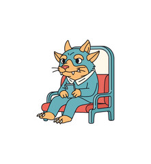Cartoon cat character sitting in chair illustration