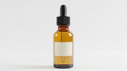 Fototapeta premium A sleek amber glass dropper bottle showcasing natural liquid essentials with a black cap and dropper top