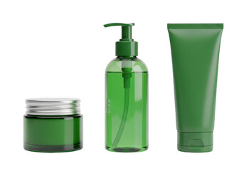 Green cosmetic products isolated on transparent background