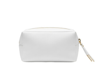 White leather cosmetic bag isolated on transparent background