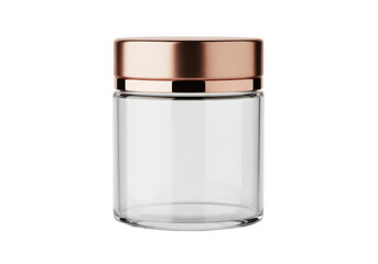 A glass jar with a rose gold lid isolated on transparent background