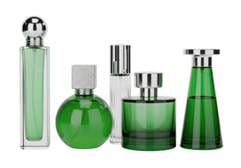 Green perfume bottles isolated on transparent background