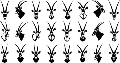 Fototapeta premium Collection of various antelope and deer head silhouettes
