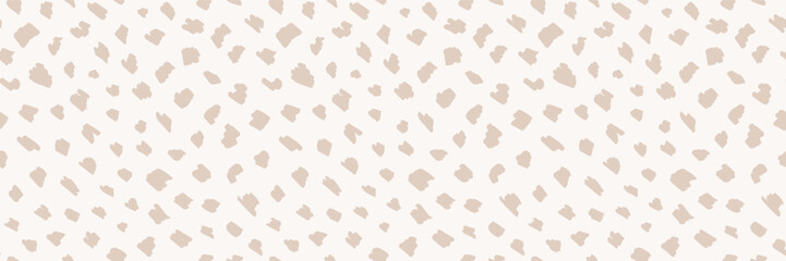Leopard print seamless pattern. Animal neutral color vector design. Modern abstract cheetah skin minimal Scandinavian bg. Retro irregular spot wallpaper banner. Brushstroke home fashion textile repeat © babayuka