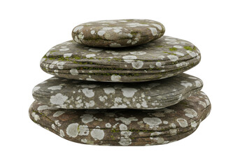 Stack of lichen covered rocks isolated on transparent background