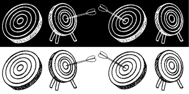 Set editable hand drawing chalk bullseye target vector for goal setting. Ideal for classroom strategy boards and academic focus themes. Symbolizes hitting objectives and learning success.