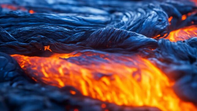 Molten lava flowing close up abstract texture fire volcanic activity