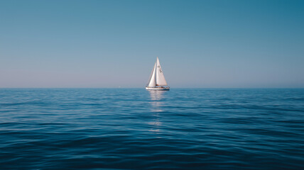 A beautiful sailboat dances on serene waters, with soft ripples reflecting the daylight sky Generative AI