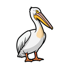 Obraz premium A cartoon illustration of a pelican standing alone in a simple white background viewed from the side.