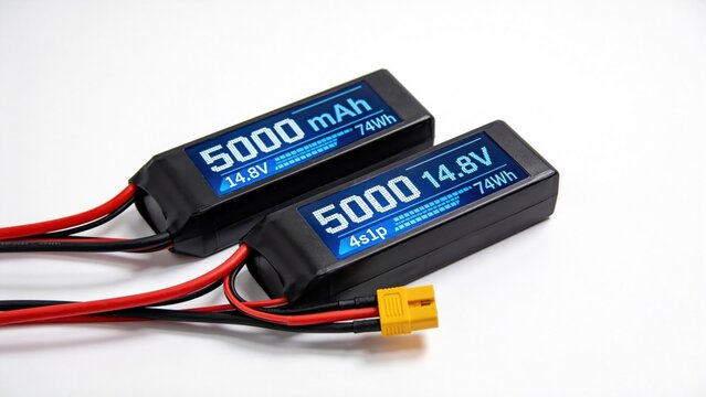 High capacity lithium polymer battery pack for drone and RC models,5000mAh 14.8V 4S1P rechargeable power module with XT connector,isolated on white background for technology and industry use