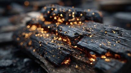 Glowing Charcoal with Sparkling Ashes in a Campfire Setting