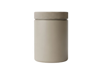 A beige plastic container with screw on lid isolated on transparent background