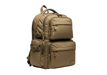 Tourist Khaki Backpack Isolated on White and Transparent Background