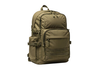 Tourist Khaki Backpack Isolated on White and Transparent Background