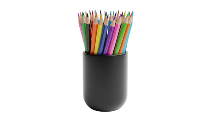 Fototapeta premium Colorful Pencils In Black Cup Isolated Black Background