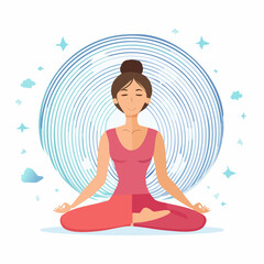 Peaceful woman meditating in traditional yoga pose, radiating calm energy and spiritual harmony