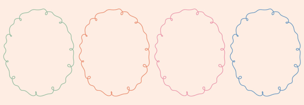 Vintage oval lace frames, Hand drawn victorian vector decorative elements, Whimsical wedding or valentine decor borders.