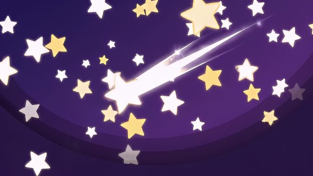 Dynamic star confetti moves across purple night background video.