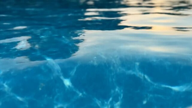 Close up of shimmering blue water surface with sunlight reflections.
