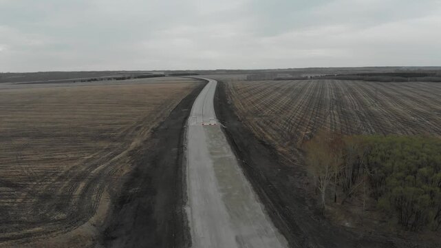 Construction of roads. Aerial drone view