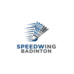 Dynamic logo with stylized shuttlecock in motion, using lines and hexagon shapes, for badminton
