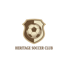 Obraz premium A vintage-style crest featuring a soccer ball and banner, symbolizing the Heritage Soccer Club