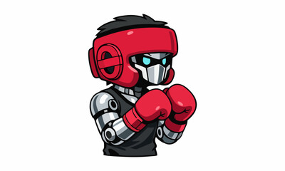 Robotic boxer in futuristic stance cartoon illustration