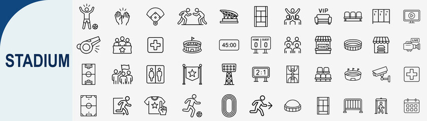stadium sports and event facility icons, minimal outline vector set © rayzign