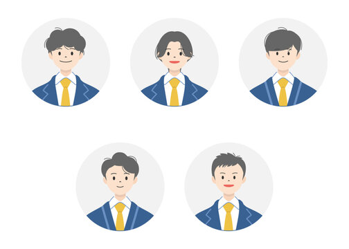 男子高生のアイコンセット｜丸
