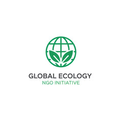 Logo featuring a globe with leaf motifs inside, emphasizing global ecology, sustainability, and environmental awareness