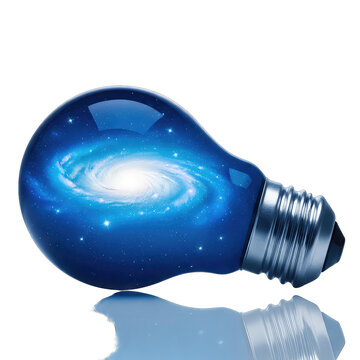 Light bulb containing a swirling galaxy and stars, symbolizing brilliant ideas