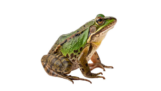 Green frog sits isolated on transparent background