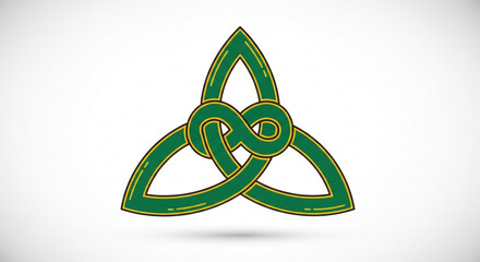 Celtic trinity knot symbol with green and gold colors on white background