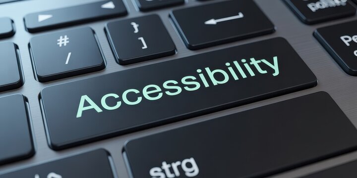 Close-up of a computer keyboard with a glowing "Accessibility" key.