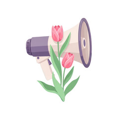 A megaphone with flowers isolated on transparent background