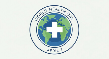 Fototapeta premium World health day logo with globe and cross on april 7th symbolizing global health awareness and medical care