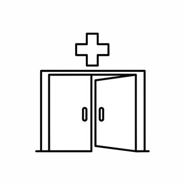 Hospital Entrance Doors With Medical Cross Icon
