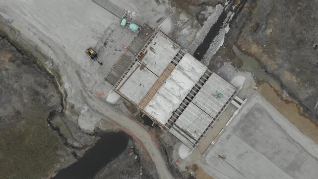 Construction of roads. Aerial drone view