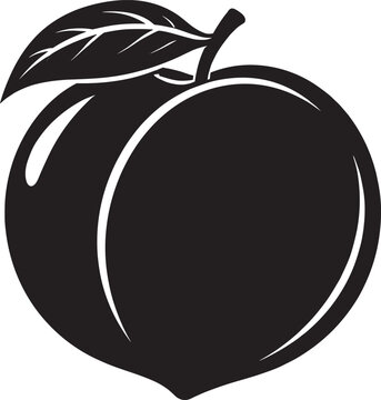 Peach fruit with leaf silhouette isolated on white background vector art