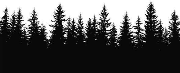 A black silhouette of a forest against a white background. © ZASNA