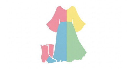 Colorful clothing and boots illustration pastel pink blue yellow and green outfit fashion accessories minimalist style modern design elements