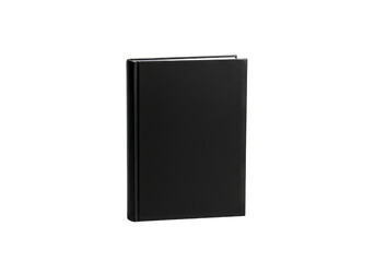 Black closed book, vertical orientation, on transparent background