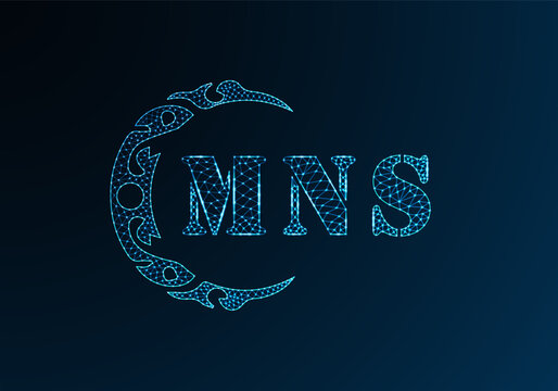Low poly letter logo MNS design. MNS letter logo low poly vector design on blue color gradient background. MNS logo low poly design